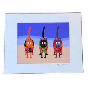 Beach Cats Art Print Tropical Wall Decor Whimsical Signed Modern Pop Artwork Cat
